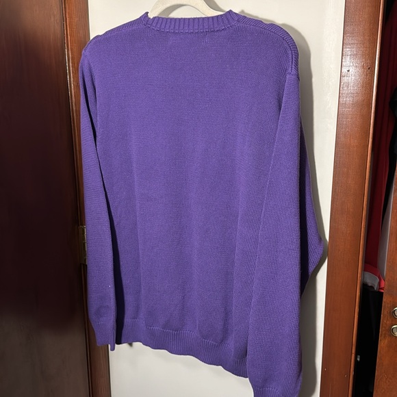NWT Oscar de la renta men’s purple cotton cable v neck sweater L - Picture 5 of 5